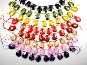 CZ beads, 12mm x 16mm Faceted Pear Briolette-BeadBasic