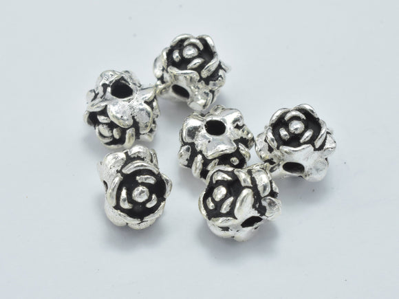 2pcs 925 Sterling Silver Beads-Antique Silver, 7mm Flower Beads-BeadBasic