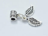 1pc 925 Sterling Silver Charm-Antique Silver, Leaf 6x14mm-BeadBasic