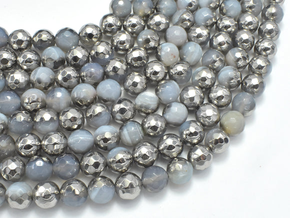 Mystic Coated Banded Agate - Gray & Silver, 8mm, Faceted-BeadBasic