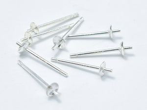 20pcs 925 Sterling Silver Earring Post, 3mm Round Bezel Ear Stud for Half Drilled Beads Setting-BeadBasic