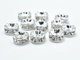 Rhinestone, 6mm, Finding Spacer Round,Clear,Silver plated Brass, 30pcs-BeadBasic