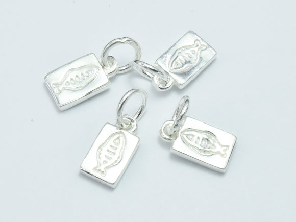 2pcs 925 Sterling Silver Charms, Fish Carving Charms, 8x5.5mm Rectangle-BeadBasic