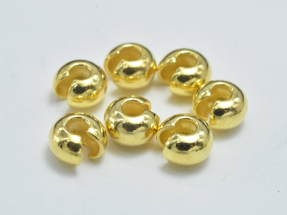 10pcs 24K Gold Vermeil Crimp Cover, 925 Sterling Silver Crimp Cover Beads, 4mm-BeadBasic
