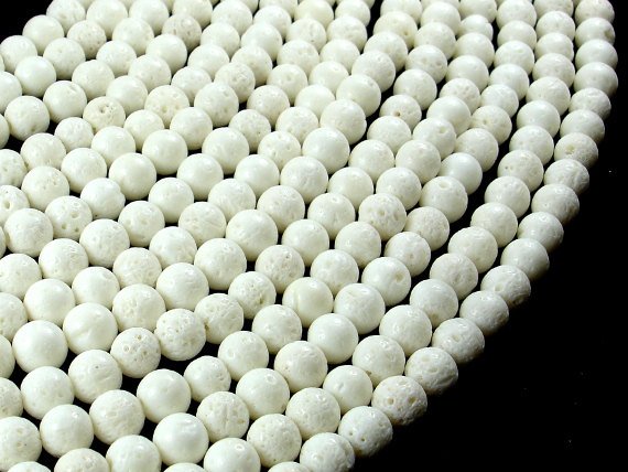 White Sponge Coral Beads, Round, 6mm(6.5 mm)-BeadBasic