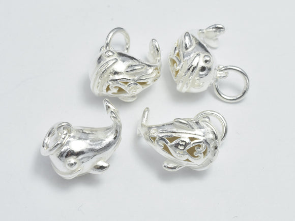 1pc 925 Sterling Silver Charms, Whale Charms, 13x9x8mm-BeadBasic