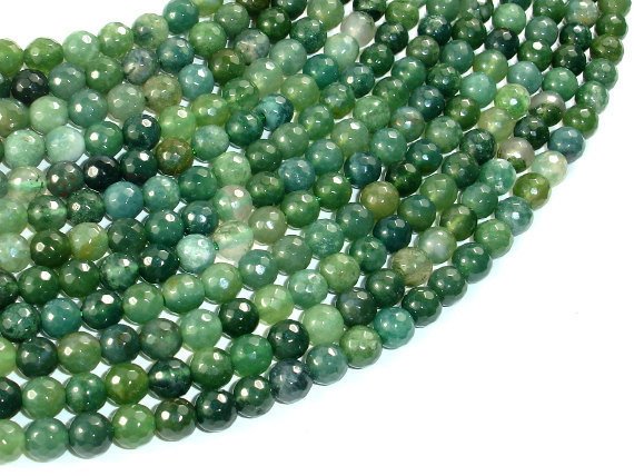 Moss Agate Beads, 6mm Faceted Round Beads, 15 Inch-BeadBasic