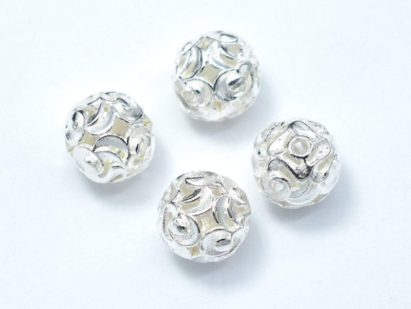 2pcs 925 Sterling Silver Beads, 9.5mm Round Beads-BeadBasic