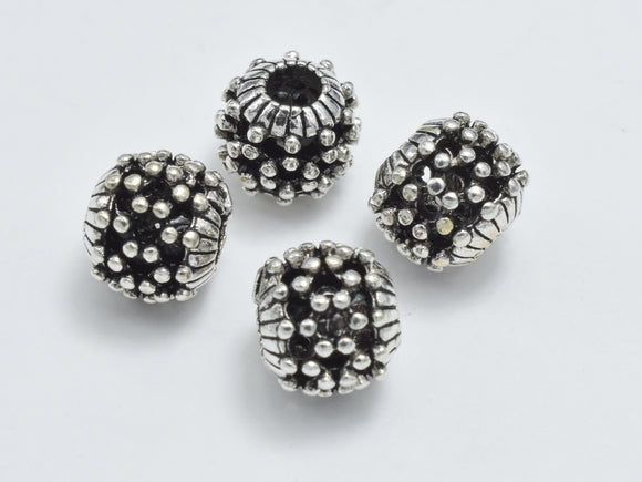 2pcs 925 Sterling Silver Beads-Antique Silver, Big Hole Rondelle Beads, Spacer Beads, 7.5x6.6mm-BeadBasic