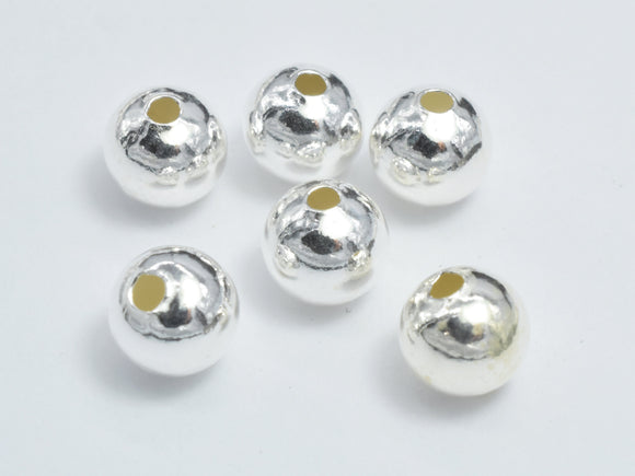6pcs 925 Sterling Silver Beads, 6mm, Round Beads, Hole 1.5mm-BeadBasic