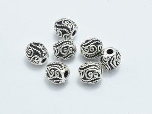 4pcs 925 Sterling Silver Beads-Antique Silver, Drum Beads, Spacer Beads, 5x5.6mm-BeadBasic