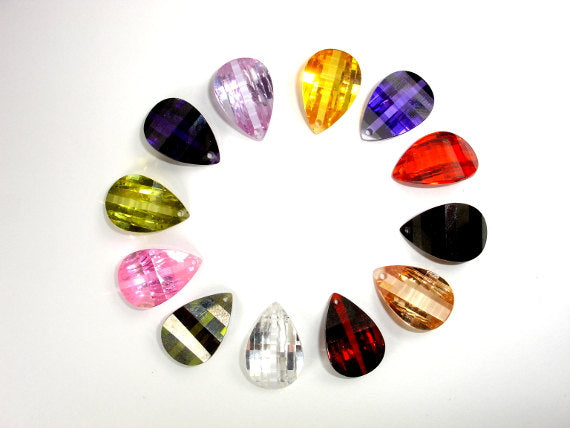 CZ beads, 12x18mm Faceted Wedged Drop-BeadBasic