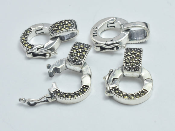1pc 925 Sterling Silver Marcasite Clasp, 10.5mm Round, Loop Hole 4x3mm-BeadBasic