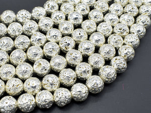 Lava-Silver Plated, 10mm (10.5mm) Round Beads-BeadBasic