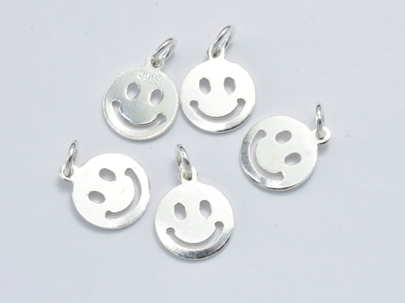 4pcs 925 Sterling Silver Charm, Smiling Face Charms, Smiley Charms, 8mm Coin-BeadBasic