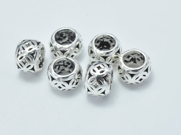 4pcs 925 Sterling Silver Beads-Antique Silver, Filigree Rondelle Beads, Big Hole Spacer Beads, 7x4.8mm-BeadBasic
