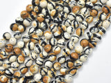 Rain Flower Stone, Creamy White, Black, 6mm Round Beads-BeadBasic