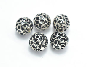 4pcs 925 Sterling Silver Beads-Antique Silver, 7.8mm Round Beads, Spacer Beads,Hole 1mm-BeadBasic