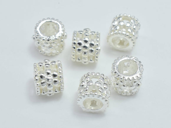 4pcs 925 Sterling Silver Beads, 5x4.5mm Tube Beads, Big Hole Filigree Beads-BeadBasic