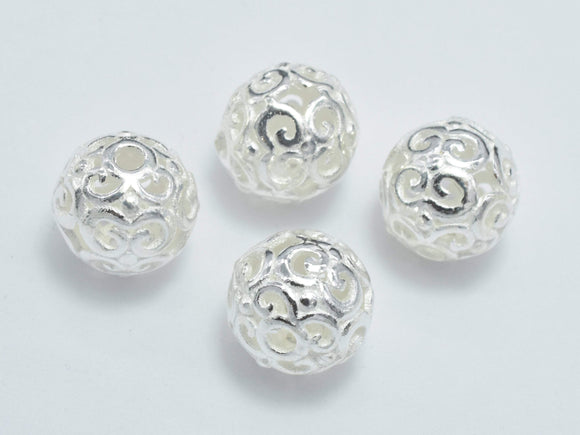 2pcs 8.5mm 925 Sterling Silver Beads, 8.5mm Filigree Round Beads-BeadBasic