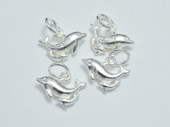 2pcs 925 Sterling Silver Charms, Dolphin Charms, 13x9mm-BeadBasic