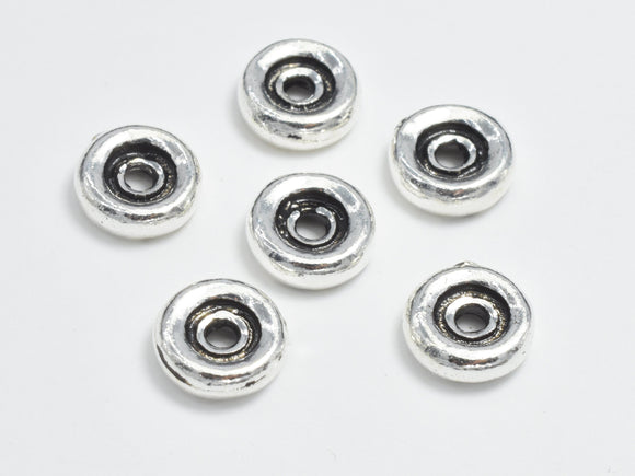 4pcs 925 Sterling Silver Beads-Antique Silver, 6.8mm Rondelle Beads, Big Hole Spacer Beads, 6.8x2.2mm-BeadBasic