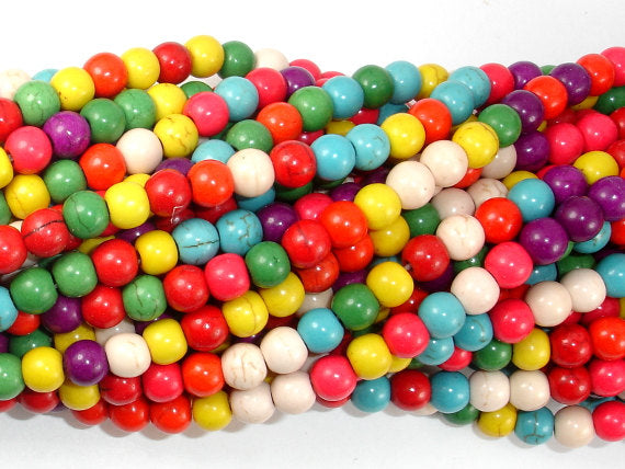 Howlite Beads, Multicolored, Round, 6mm-BeadBasic