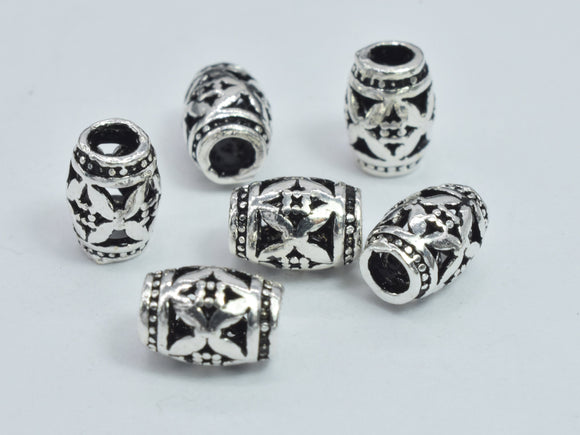 4pcs 925 Sterling Silver Beads-Antique Silver, 5x7mm, Filigree Drum Beads, Big Hole Beads, Spacer Beads, Hole 2.4mm-BeadBasic
