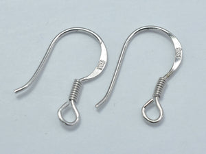 10pcs 925 Sterling Silver Earwire, Earring Hook, Fishhook, 15x10mm, 0.63mm(22gauge), 3mm Coil-BeadBasic