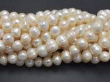 Fresh Water Pearl Beads-White, 8.5-10mm Potato Beads, 13.5 Inch-BeadBasic
