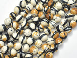 Rain Flower Stone, Creamy White, Black, 8mm Round Beads-BeadBasic