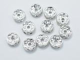 Rhinestone, 10mm, Finding Spacer Round,Clear,Silver plated Brass, 30 pieces-BeadBasic