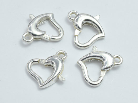 2pc 925 Sterling Silver Clasp, Heart Clasp, 10x9mm-BeadBasic