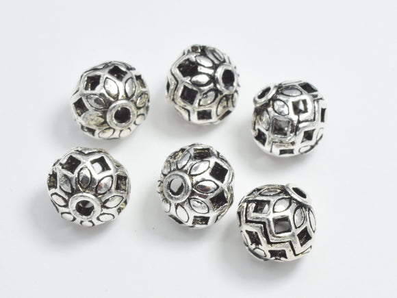2pcs 925 Sterling Silver Beads-Antique Silver, 8x7mm Rondelle Beads, Filigree Spacer Beads-BeadBasic