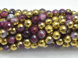 Mystic Coated Banded Agate - Fuchsia & Gold, 6mm, Faceted-BeadBasic