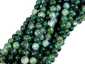 Moss Agate Beads, Round, Green, 6mm-BeadBasic