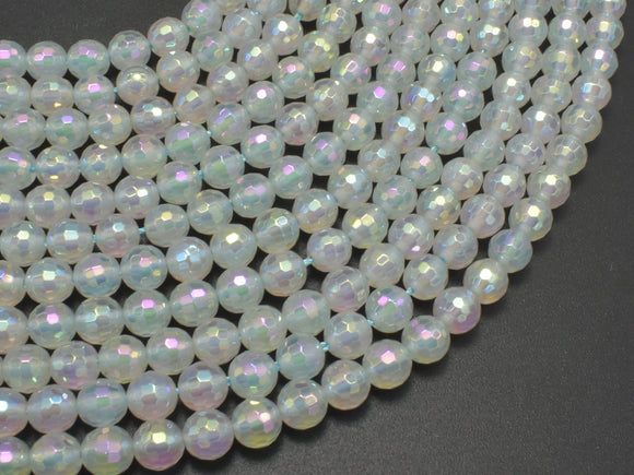 Mystic Coated Agate-White, 6mm Faceted Round-BeadBasic