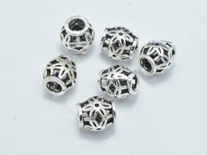 6pcs 925 Sterling Silver Beads-Antique Silver, Filigree Drum Beads, Spacer Beads, 5.8x6mm-BeadBasic
