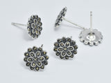 2pcs (1pair) 925 Sterling Silver Stud Post, Marcasite Flower Stud Post, 9.8mm Flower Pad, 11mm Long-BeadBasic