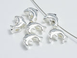 2pcs 925 Sterling Silver Beads- Dolphin, 7x6mm, 3.2mm Thick-BeadBasic