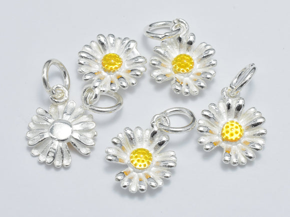 2pcs 925 Sterling Silver Charm-Enamel Daisy Charm, Flower Pendant-BeadBasic