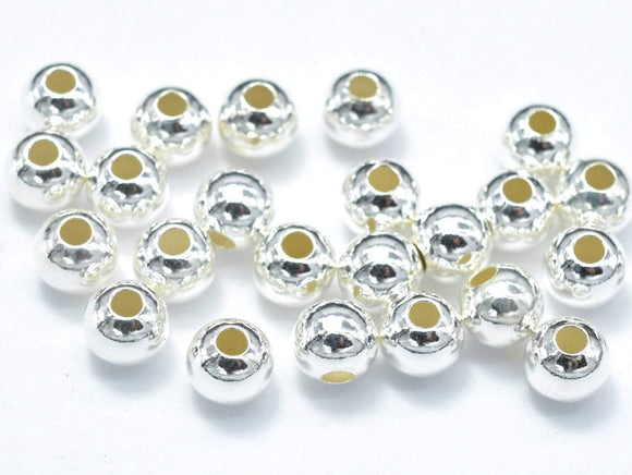 15pcs 925 Sterling Silver Beads, 4mm Round Beads-BeadBasic