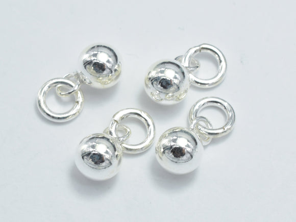 4pcs 925 Sterling Silver Charm, Ball Charm, 5mm Round Ball with 5mm Closed Jump Ring-BeadBasic