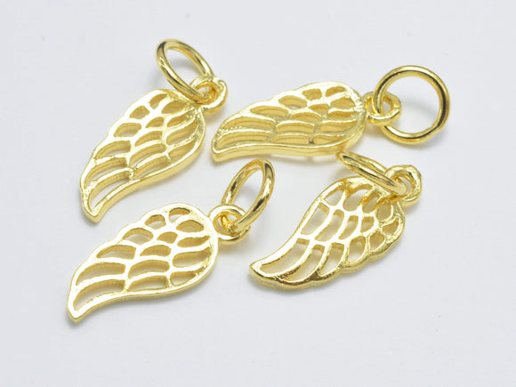 4pcs 24K Gold Vermeil Angel Wing Charm, 925 Sterling Silver Charm, Angel Wing Pendant, 6x15mm-BeadBasic