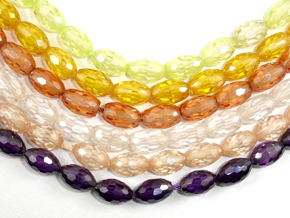 CZ beads, 6 x 9 mm Faceted Rice Beads-BeadBasic