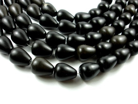 Matte Black Stone, Teardrop Beads-BeadBasic