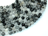 Black Rutilated Quartz Beads, 6mm Round Beads-BeadBasic
