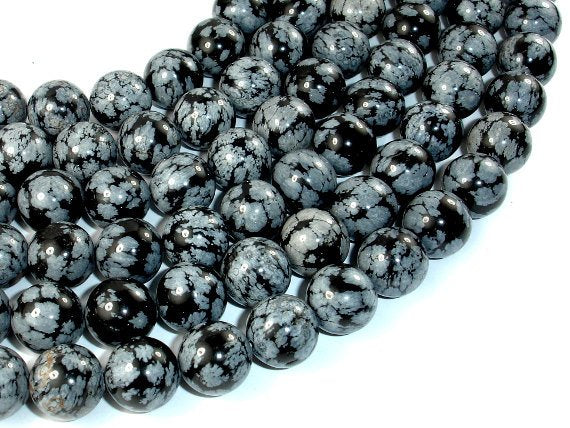 Snowflake Obsidian Beads, 12mm Round Beads-BeadBasic