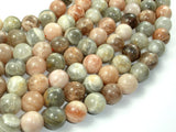 Peach / Gray Mix Moonstone, 12mm Round Beads,-BeadBasic