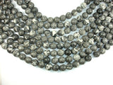 Black Fossil Jasper Beads, 14mm Round Beads, 15.5 Inch-BeadBasic